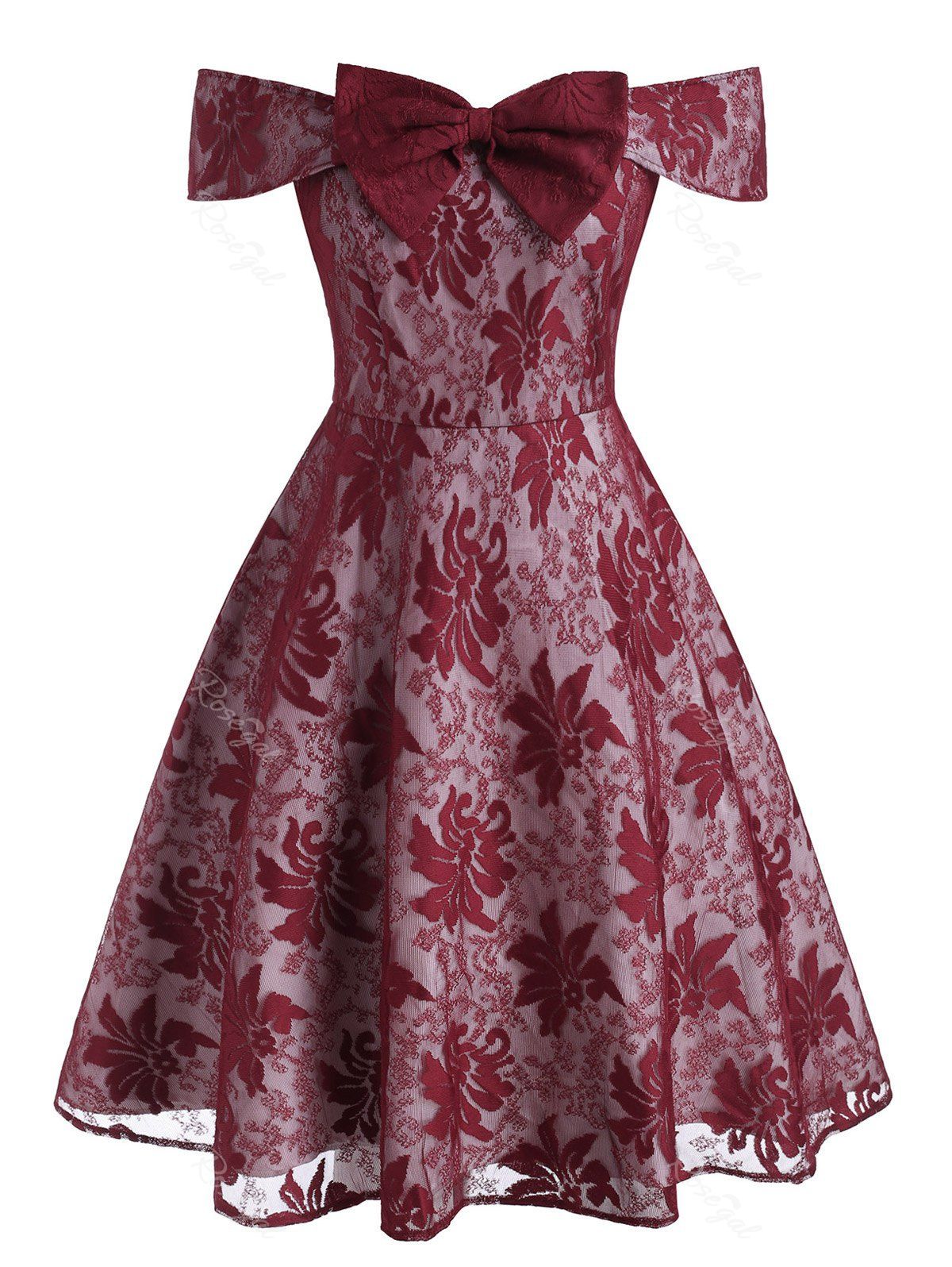 

Plus Size Off The Shoulder Bowknot Party Dress, Red