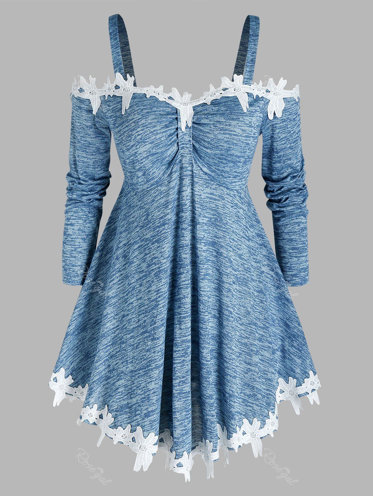 

Plus Size Cold Shoulder Lace Insert T Shirt, Blue koi