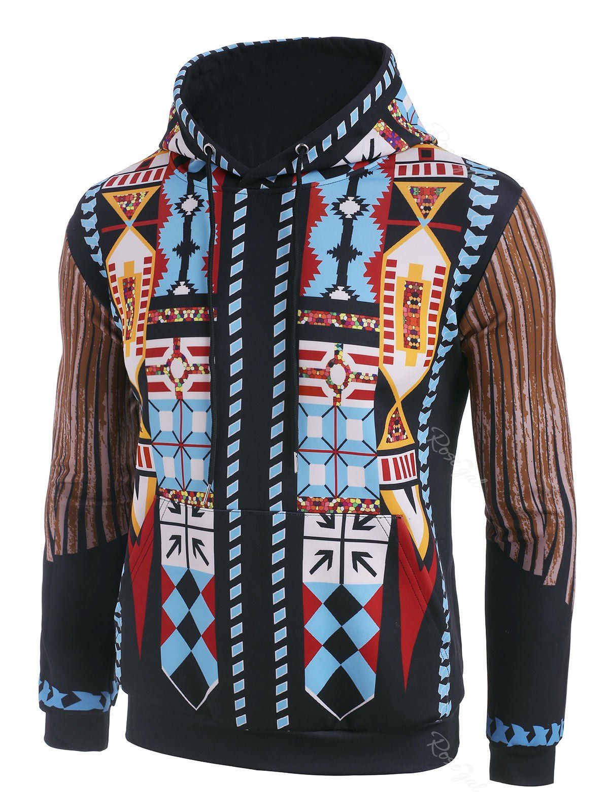 

Geometric Pattern Wood Grain Print Casual Hoodie, Dark goldenrod