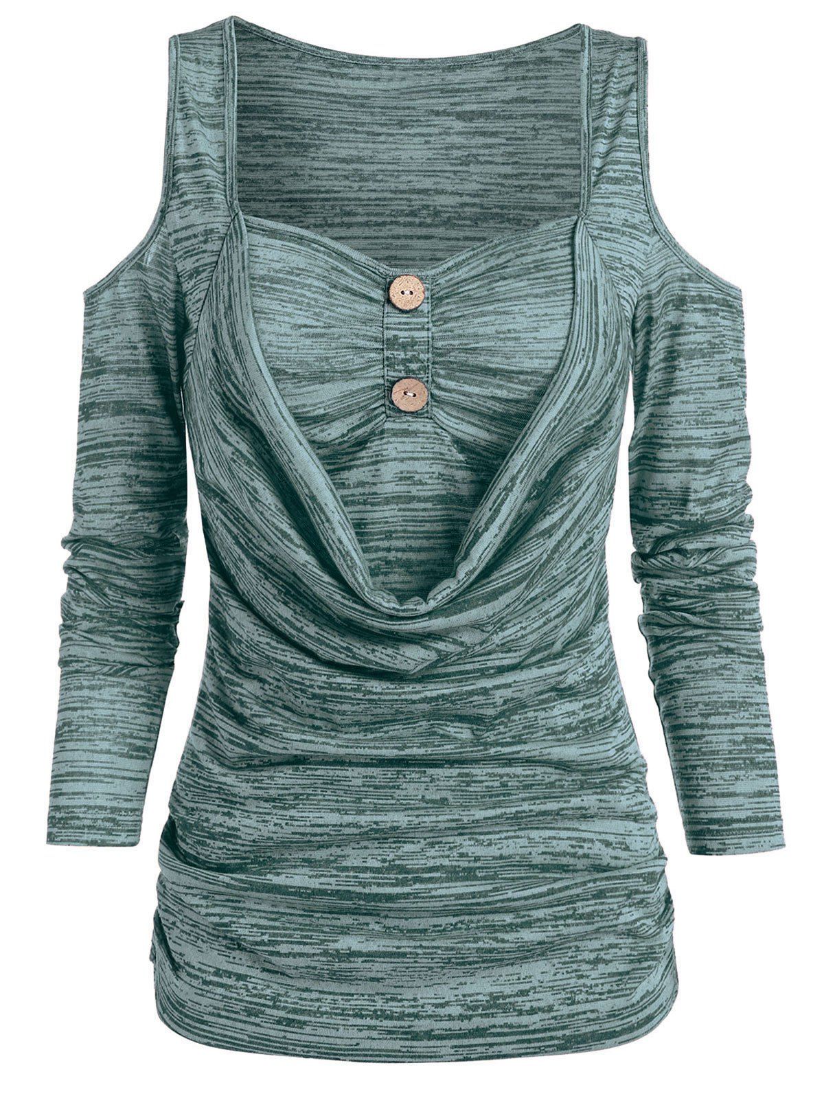 

Cold Shoulder Space Dye Print Faux Twinset T-shirt, Green
