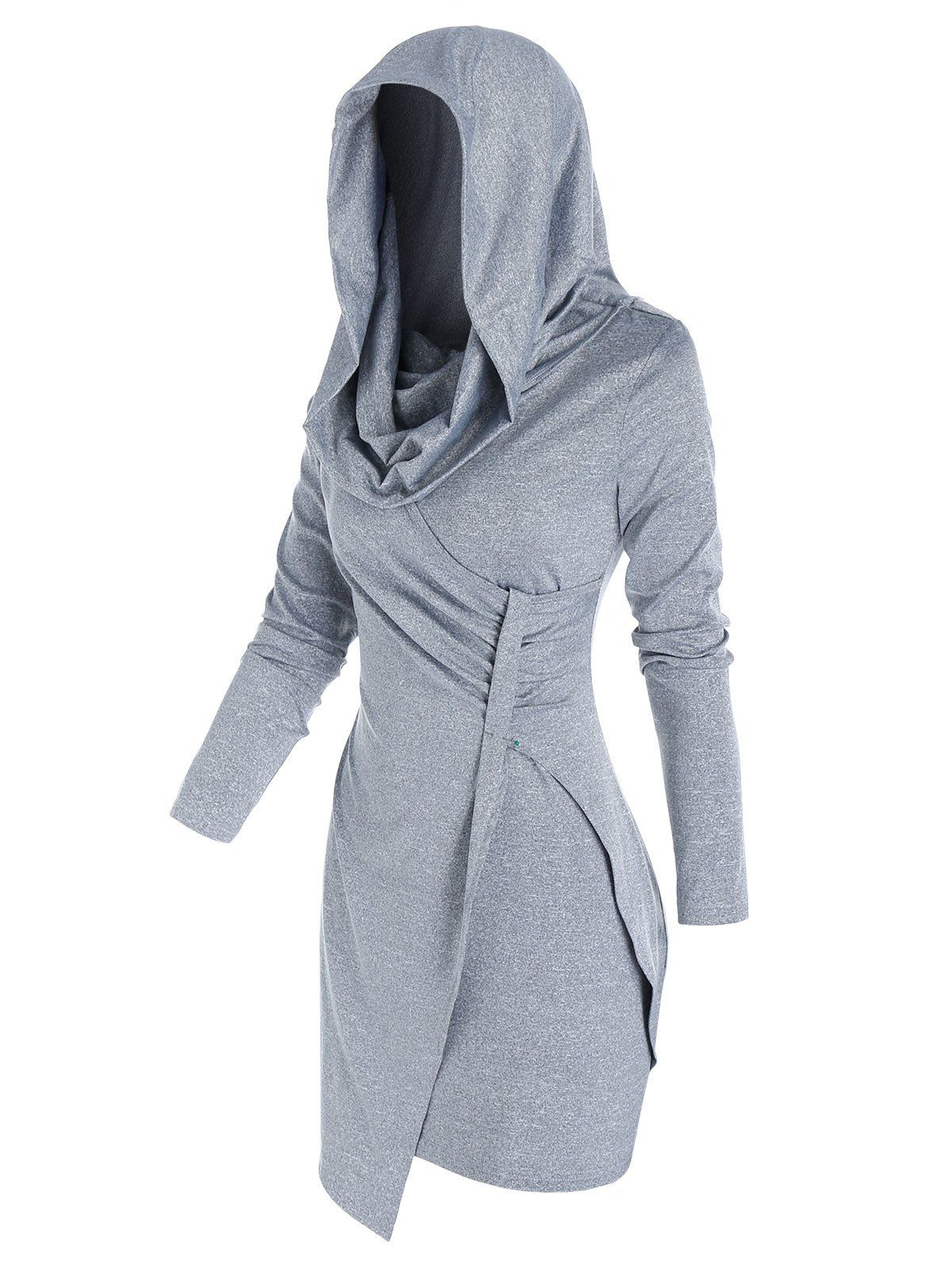 

Hooded Asymmetric Ruched Bodycon Dress, Gray goose