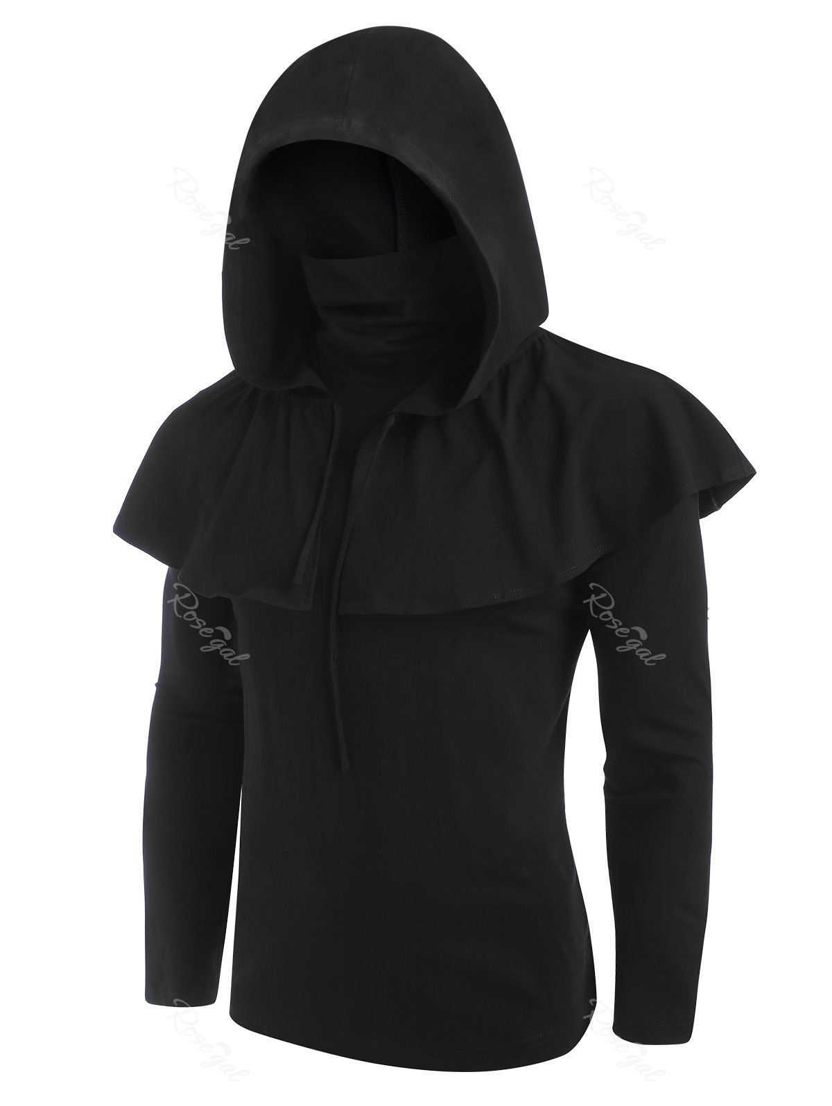 

Gothic Hooded Cape and Mask Top Two Piece Sets, Black