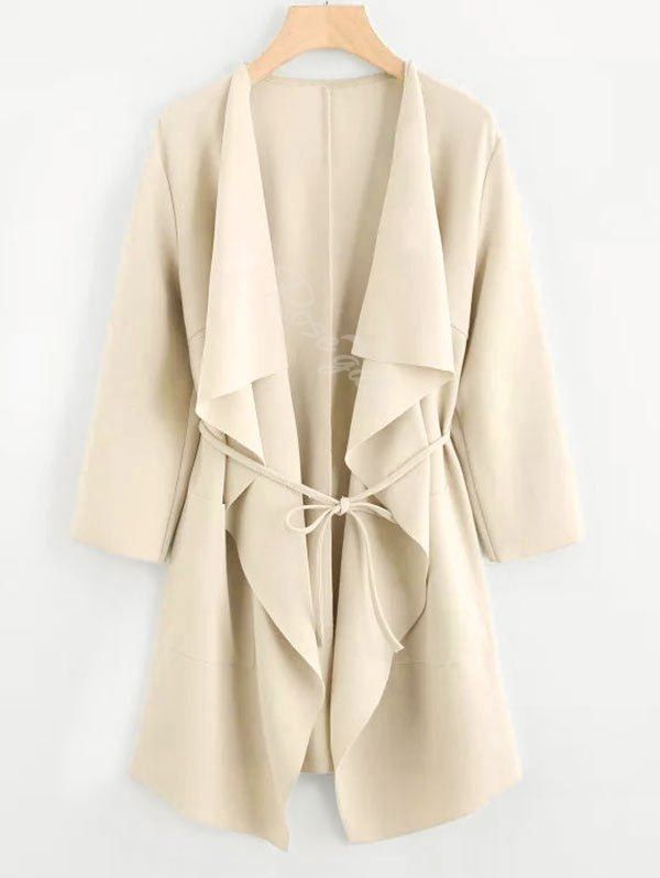 Sale Plus Size Draped Front Belted Long Coat  