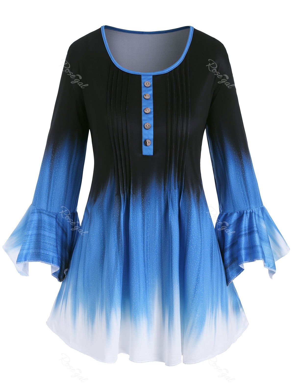 

Plus Size Ombre Pintuck Hanky Sleeve Tunic Tee, Blue