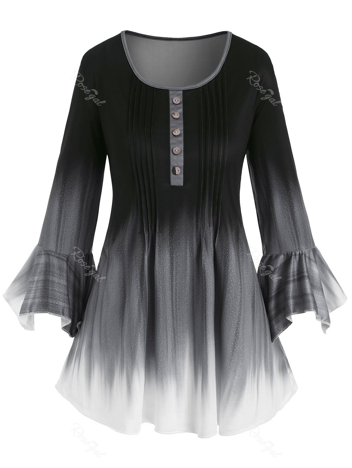 

Plus Size Ombre Pintuck Hanky Sleeve Tunic Tee, Dark gray
