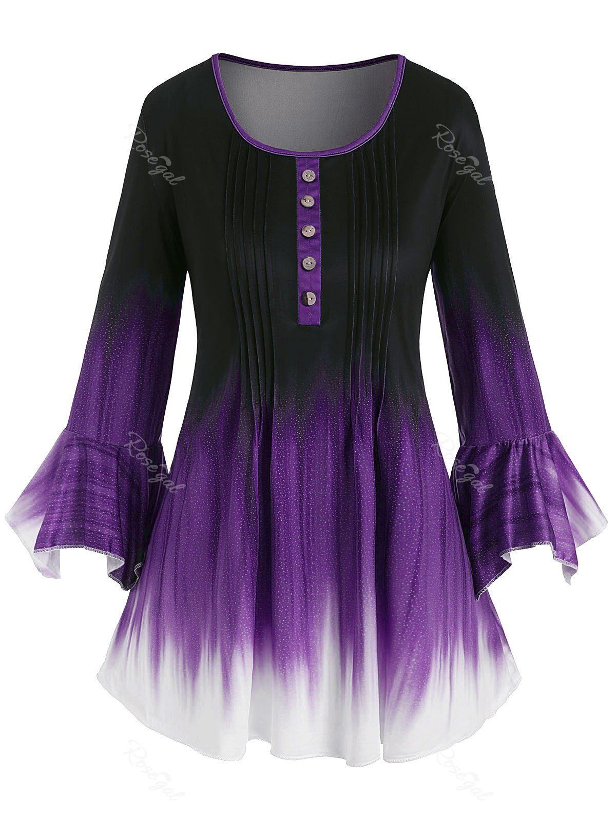 

Plus Size Ombre Pintuck Hanky Sleeve Tunic Tee, Purple