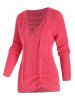 Pull Tunique Manches Raglan à Lacets Grande Taille - Rose clair L