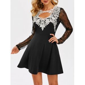 

Cut Out Lace Insert Prom Dress, Black