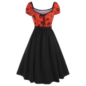 

Halloween Skull Pumpkin Bowknot Dress, Orange