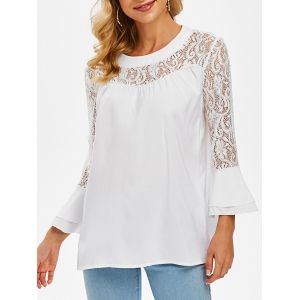 

Lace Panel Layered Flare Sleeve Blouse, White
