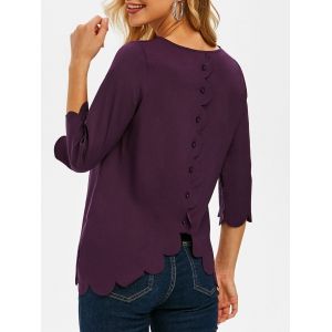 

Mock Button Scalloped Tulip Back Blouse, Concord