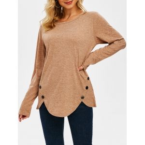 

Buttoned Long Sleeve T-shirt, Light coffee