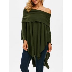 

Off Shoulder Foldover Poncho Sweater, Deep green