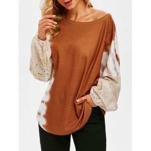 

Tie Dye Broderie Anglaise Sleeves Batwing Long Sleeve Top, Coffee