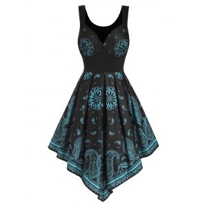 

Flower Paisley Lace Panel Pointed Hem Dress, Black