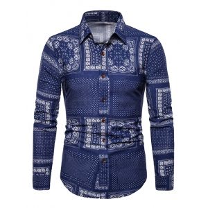 

Pin Dot Pattern Block Button Up Vintage Shirt, Navy blue