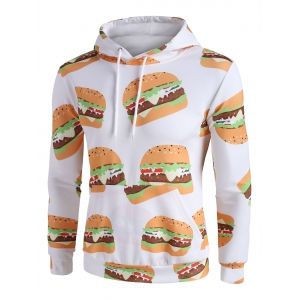 

Hamburger Print Kangaroo Pocket Hoodie, Milk white