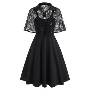 

Halloween Sequined Lace Spider Web Cape Dress, Black