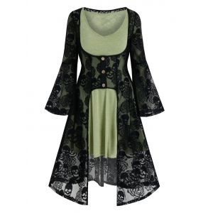 

Halloween Skull Lace Cardigan and Long Sleeve Flare Dress, Multi a