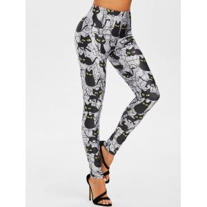 

Halloween Cat Pattern High Rise Leggings, Light gray