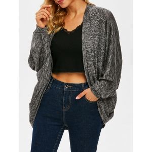 

Open Front Batwing Sleeve Heathered Cardigan, Dark slate grey