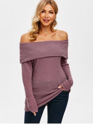 Off Shoulder Foldover Knitted Sweater