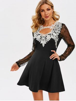 Cut Out Lace Insert Prom Dress