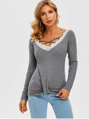 Guipure Panel Twisted Criss Cross Ribbed Knitwear