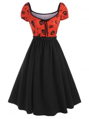 Halloween Skull Pumpkin Bowknot Dress