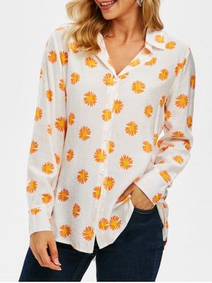 Button Up Daisy Print Shirt