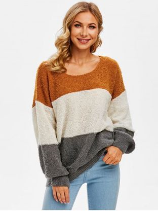 Drop Shoulder Three Tone Jumper Sweater