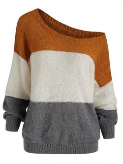 Drop Shoulder Three Tone Jumper Sweater - MULTI - M