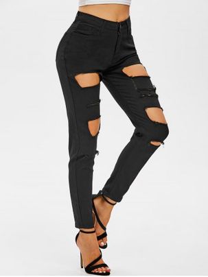 Distressed Skinny Zipper Fly Jeans