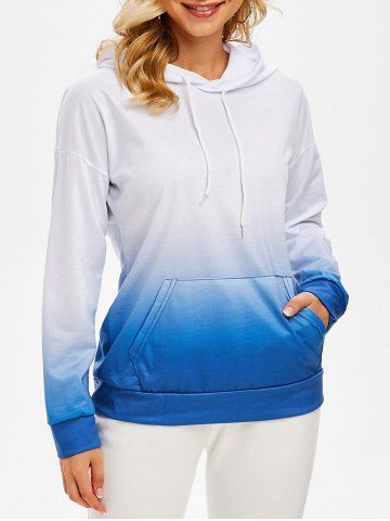 Sudadera con capucha del bolsillo delantero ombre - LIGHT BLUE - 3XL