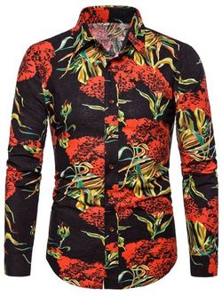 Allover Floral Print Button Up Lounge Shirt - BLACK - XS