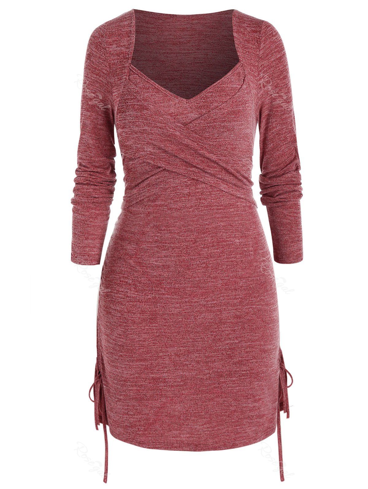 Online Plus Size Crossover Cinched Tie Ruched Knit Dress  