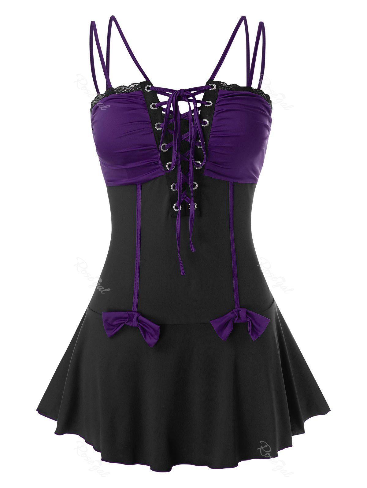 

Bowknot Lace Up Splicing Plus Size Cami Top, Purple iris