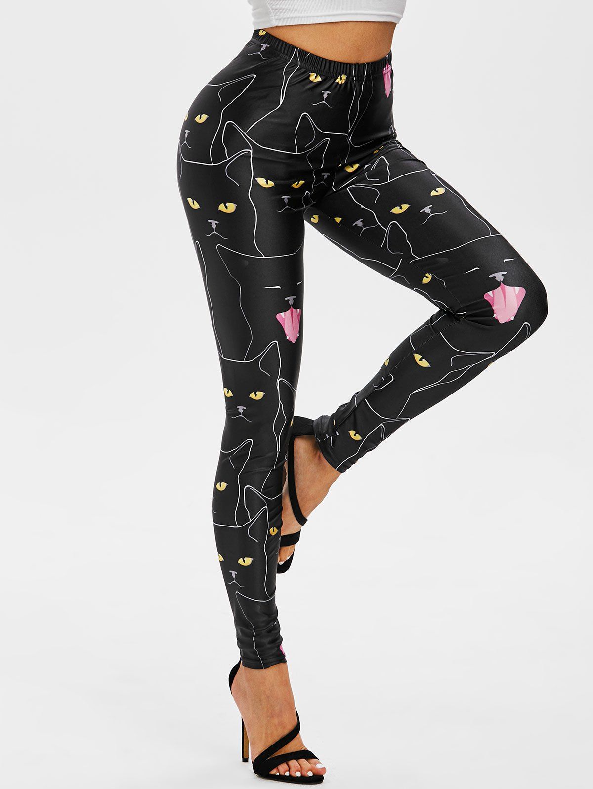 

Halloween Cats Pattern High Rise Leggings, Black