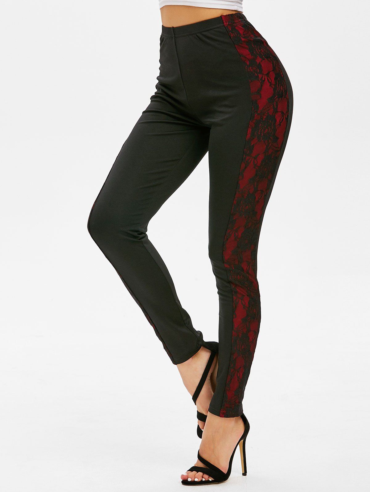 

Side Lace Panel High Waisted Leggings, Black