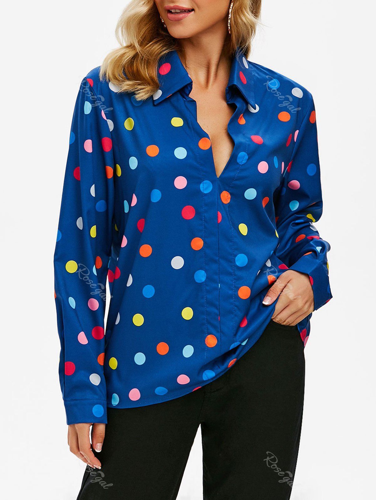 Latest Plunging Polka Dot Blouse  