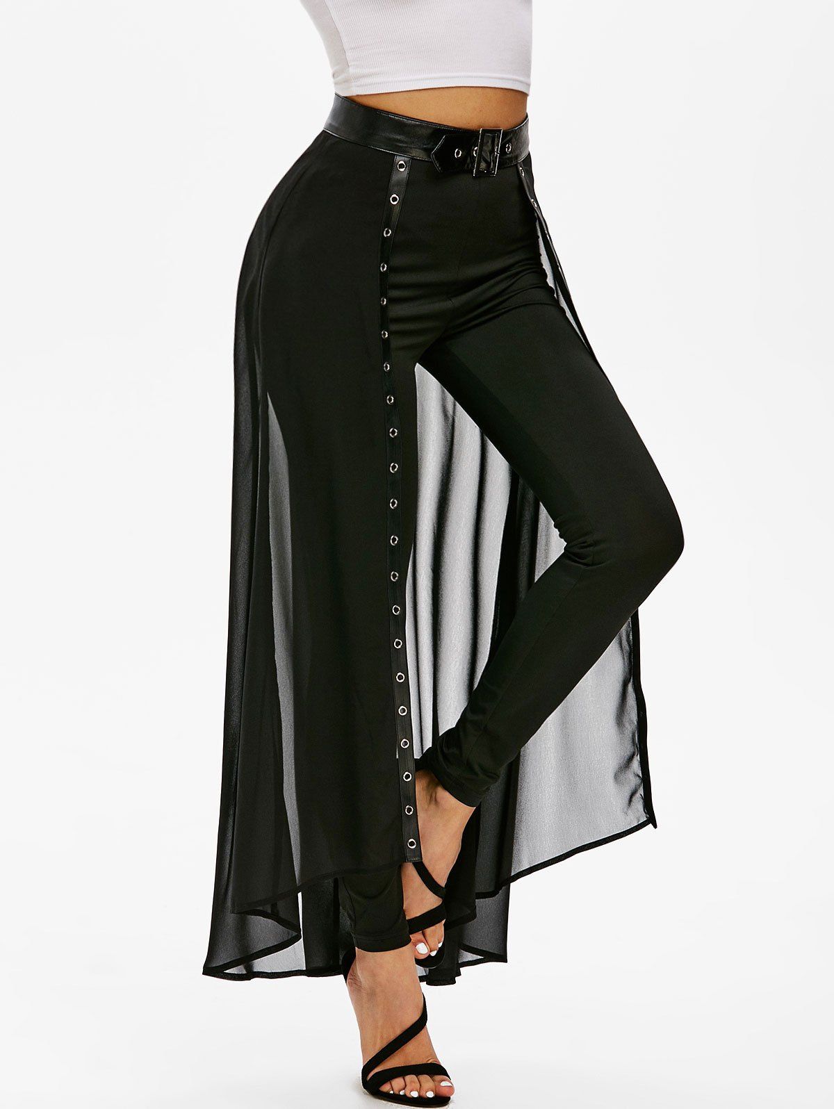 

Belted OveRlay Embellished Skinny Two Piece Pants, Black