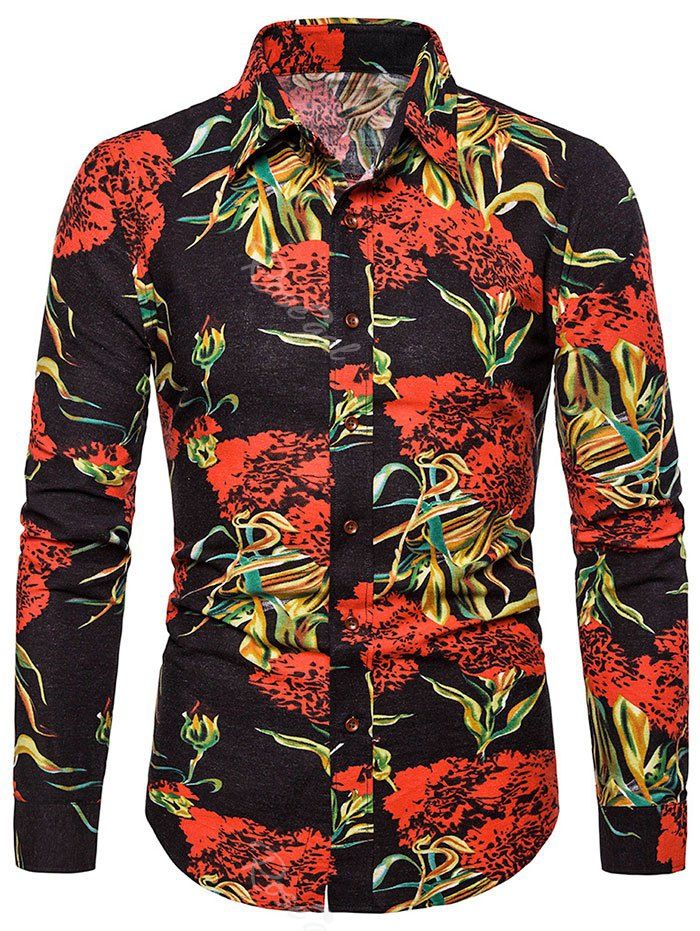 

Allover Floral Print Button Up Lounge Shirt, Black