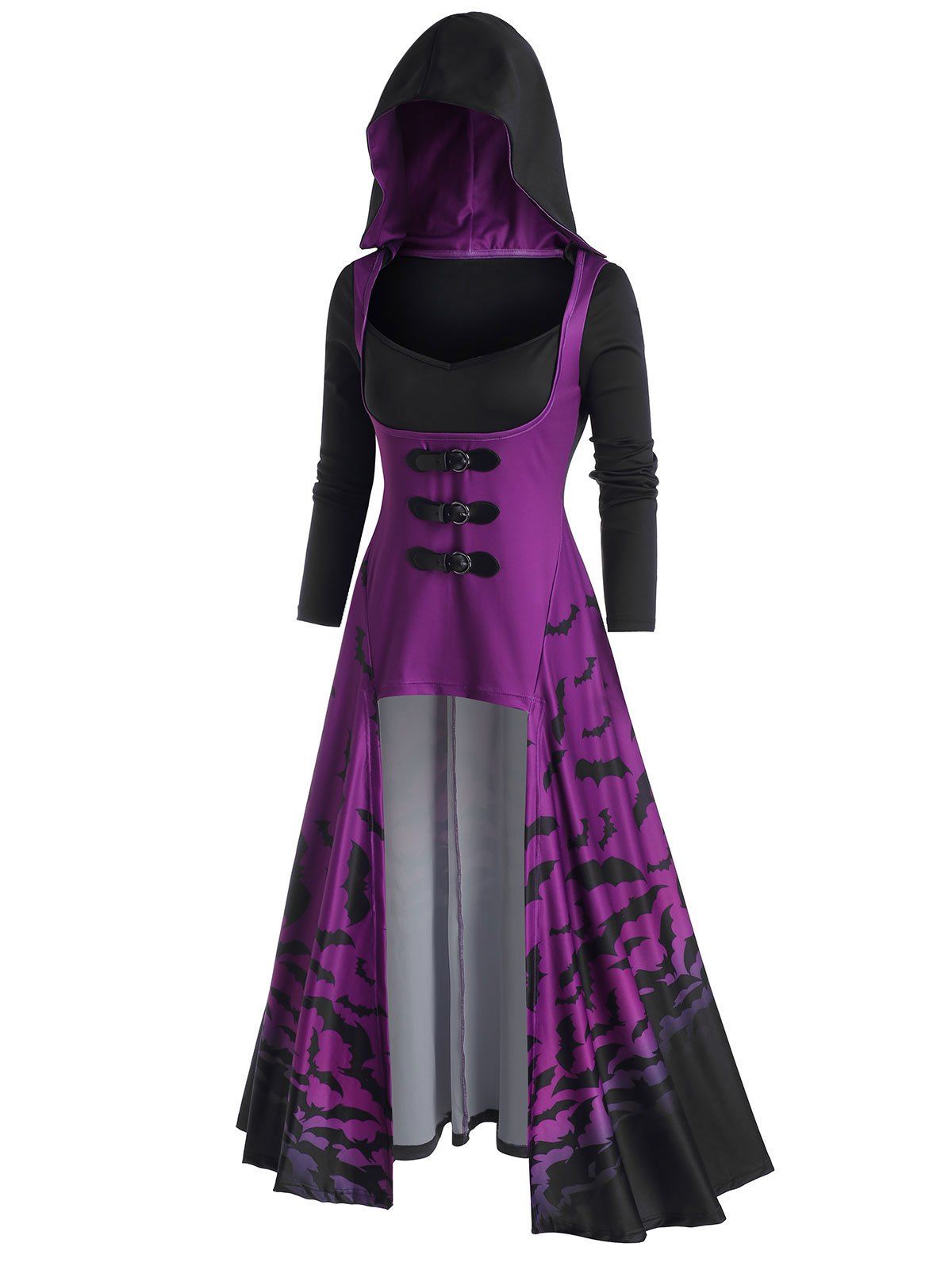 

Halloween Bat Print High Low Hooded T-shirt, Concord