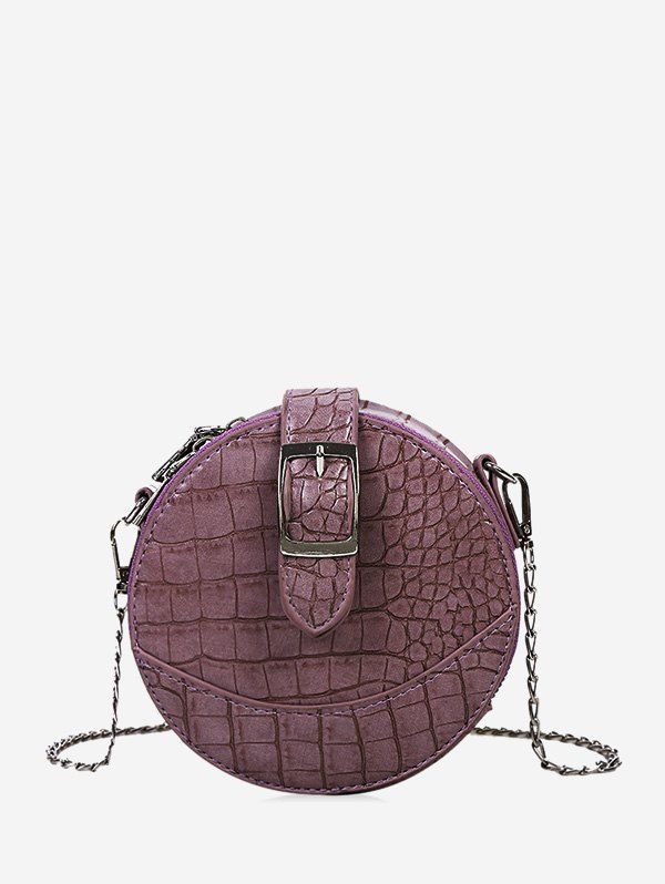 

Animal Embossed Buckled Mini Round Crossbody Bag, Light purple