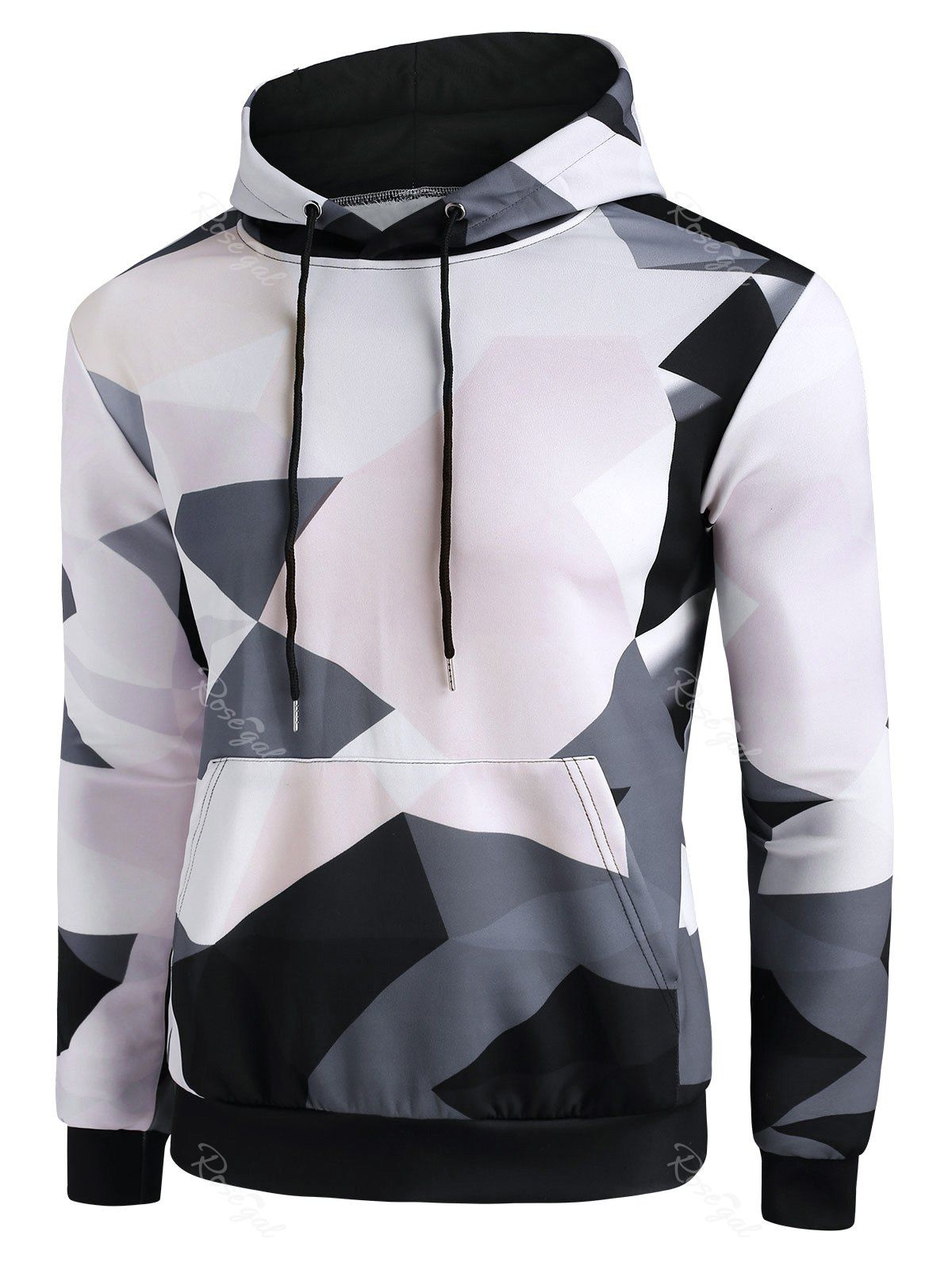 

Diamond Geo Print Casual Hoodie, Black