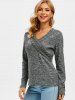 V Neck Cable Knit Heathered Knitwear -  