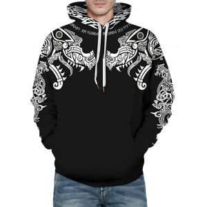 

Dragon and Elephant Tribal Pattern Hoodie, Black