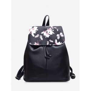 

Floral Butterfly Print Drawstring Leather Backpack, Black