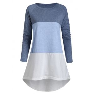 

Plus Size High Low Colorblock Tee, Light blue
