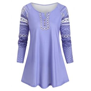 

Plus Size Raglan Sleeve Geometry T Shirt, Purple